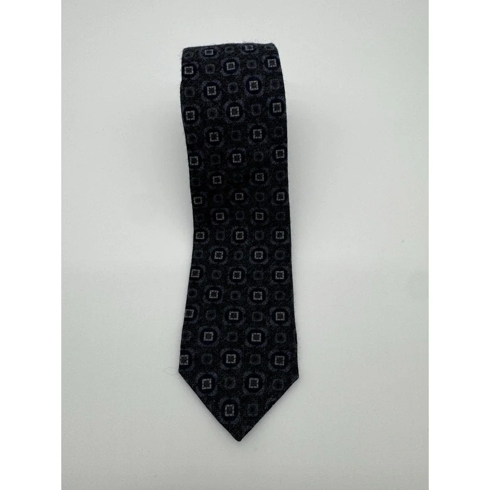 Pavesi Italy Wool Tie Gray Blue Geometric Squares Pattern Textured Necktie